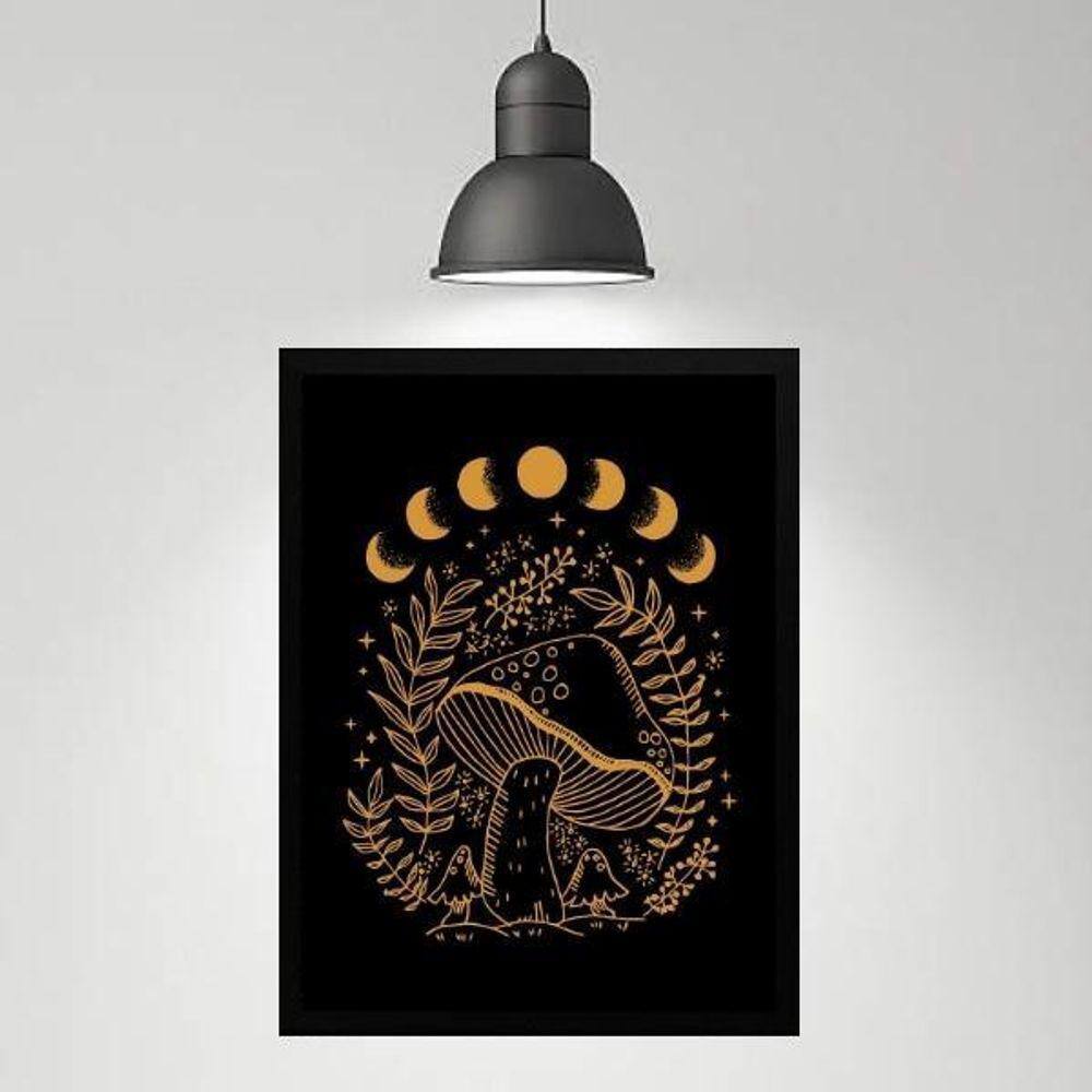 Quadro Místico Cogumelo - Fases Da Lua 24X18Cm - Com Vidro