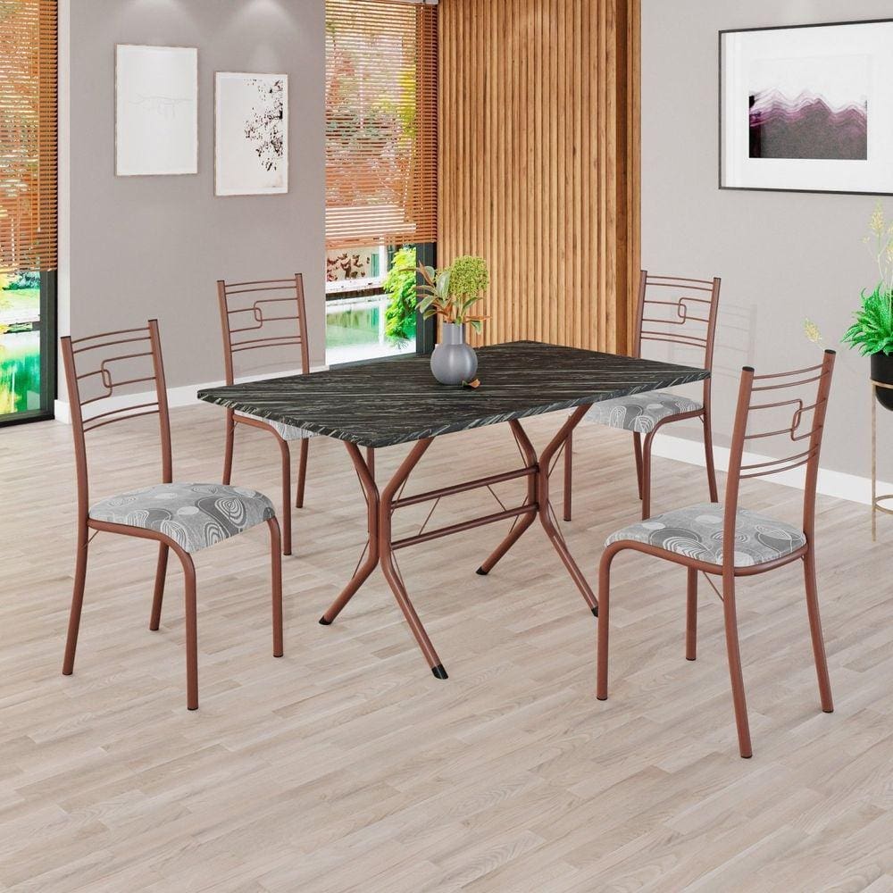 Conjunto Sala de Jantar Mesa Retangular 120x75cm Tampo Pedra Ardósia Indiana 4 Cadeiras Paraty Paraopeba / Marrom