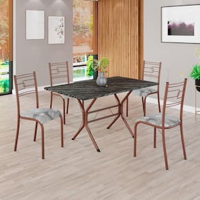 Conjunto Sala de Jantar Mesa Retangular 120x75cm Tampo Pedra Ardósia Indiana 4 Cadeiras Paraty Paraopeba / Marrom