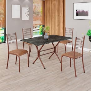 Conjunto Sala de Jantar Mesa Retangular 120x75cm Tampo Pedra Ardósia Indiana 4 Cadeiras Paraty C. Marrom / Marrom