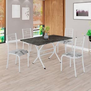 Conjunto Sala de Jantar Mesa Retangular 120x75cm Tampo Pedra Ardósia Indiana 4 Cadeiras Paraty Paraopeba / Branco