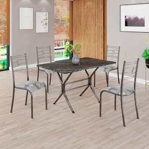 Conjunto Sala de Jantar Mesa Retangular 100x60cm Tampo Pedra Ardósia Indiana 4 Cadeiras Paraty Paraopeba / Mart Prata