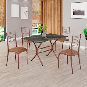 Conjunto Sala de Jantar Mesa Retangular 100x60cm Tampo Pedra Ardósia Indiana 4 Cadeiras Paraty C. Marrom / Marrom