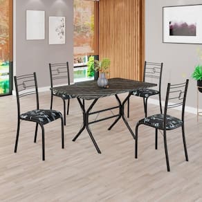 Conjunto Sala de Jantar Mesa Retangular 100x60cm Tampo Madeira Mdp Ardósia Indiana 4 Cadeiras Paraty Preto Floral / Preto Fosco