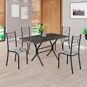 Conjunto Sala de Jantar Mesa Retangular 120x75cm Tampo Pedra Ardósia Indiana 4 Cadeiras Paraty Paraopeba/ Preto Fosco