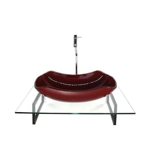 Kit Cuba Vidro Abaulada Vermelho Tampo E Torneira Valvula
