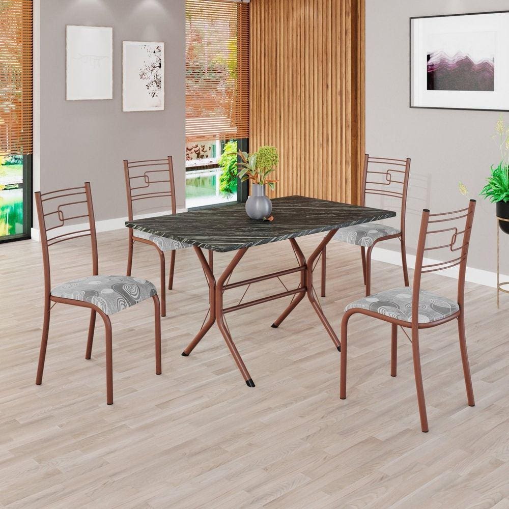 Conjunto Sala de Jantar Mesa Retangular 100x60cm Tampo Madeira Mdp Ardósia Indiana 4 Cadeiras Paraty Paraopeba / Marrom