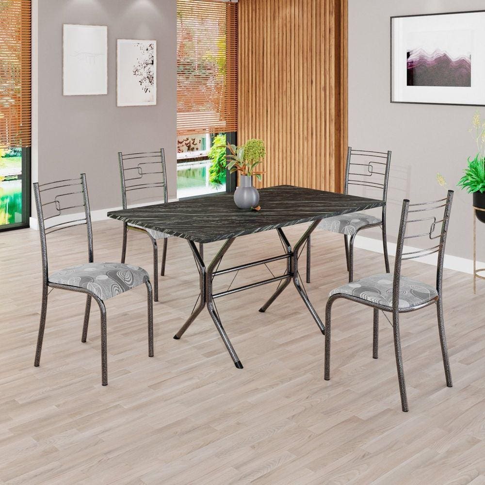 Conjunto Sala de Jantar Mesa Retangular 120x75cm Tampo Madeira Mdp Ardósia Indiana 4 Cadeiras Paraty Paraopeba / Mart Prata