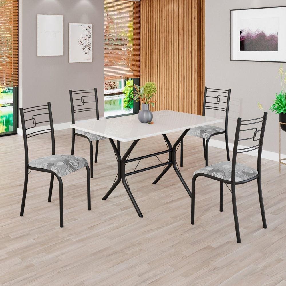 Conjunto Sala de Jantar Mesa Retangular 100x60cm Tampo Madeira Mdp 4 Cadeiras Paraty Paraopeba/ Preto Fosco