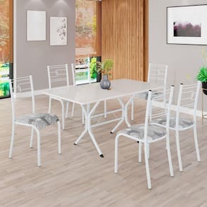 Conjunto Sala de Jantar Mesa Retangular 140x75cm Tampo Madeira Mdp Off White 6 Cadeiras Paraty Paraopeba / Branco