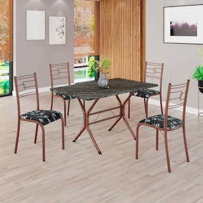 Conjunto Sala de Jantar Mesa Retangular 100x60cm Tampo Madeira Mdp Ardósia Indiana 4 Cadeiras Paraty Preto Floral / Marrom