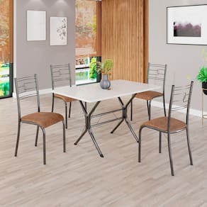 Conjunto Sala de Jantar Mesa Retangular 100x60cm Tampo Madeira Mdp 4 Cadeiras Paraty C. Marrom / Mart Prata