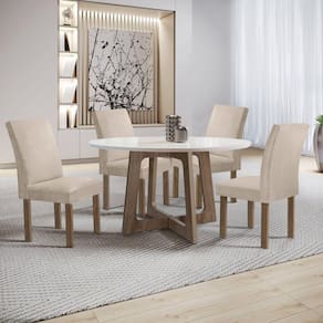 Conjunto Mesa Arizona 120cm com 4 Cadeiras Canela Tampo Redondo Plus com Vidro Chocolate/Off White/Bege