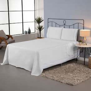 Jogo de Lençol Completo Roupa de Cama Casal Queen Size Percal 140 Fios Liso Ponto Palito Algodão 4 Peças