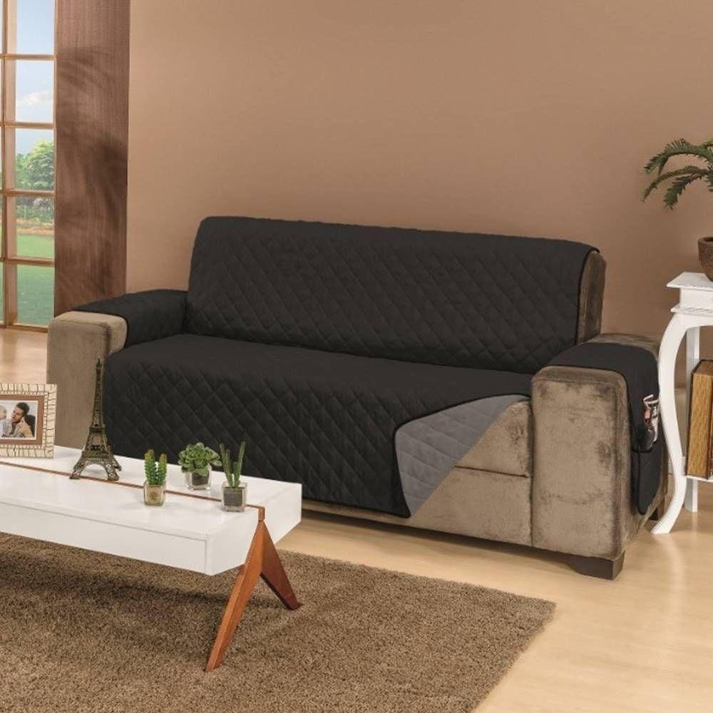 Protetor De Sofá Dupla Face Manu 3 Lugares - Preto- Cinza