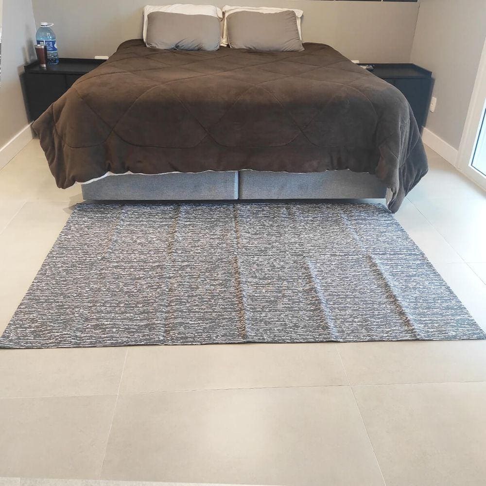 Tapete para Quarto 135x200cm Cinza Mesclado Antiderrapante Poliéster Algodão Jacquard Odessa