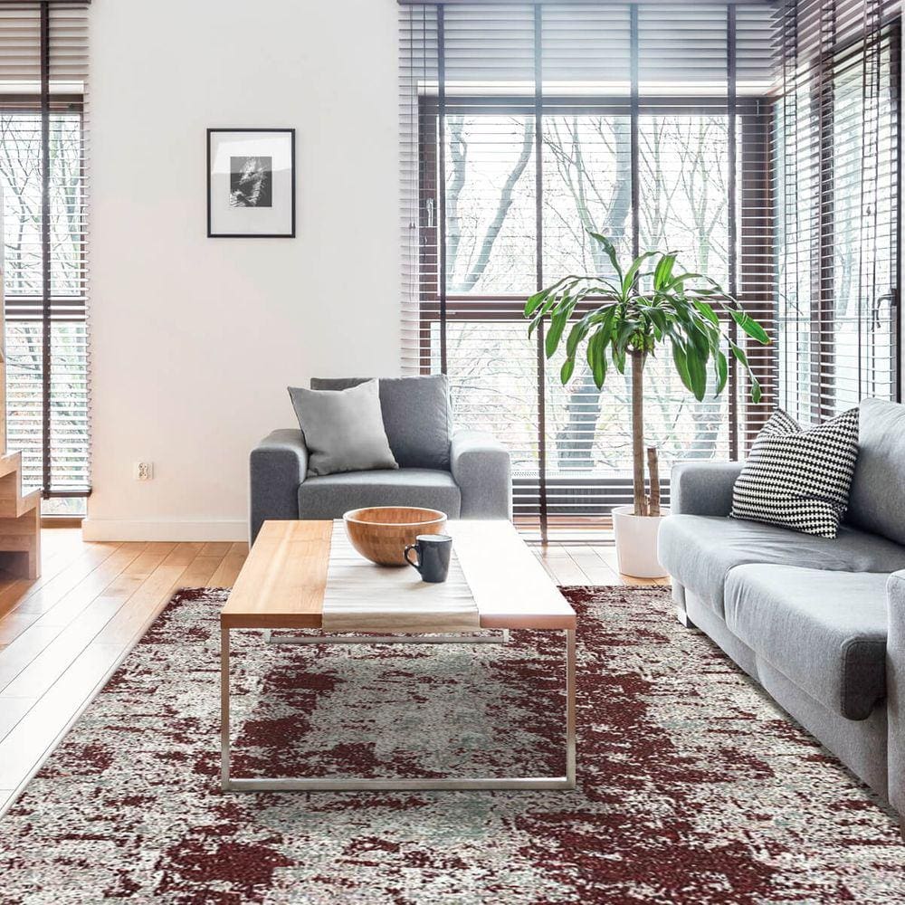 Tapete Mesclado para Sala Vermelho Retangular 200x135cm Jaquard Odessa