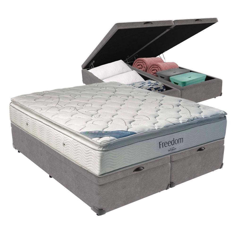 Cama Box Com Baú King E Colchão Freedom Ortobom D33 Cor:cinza