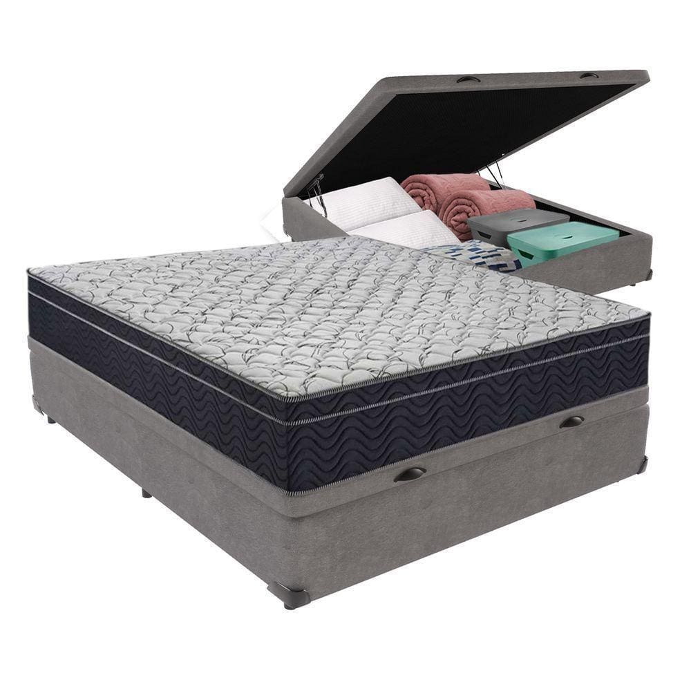 Cama + Box Com Baú Viúva Colchão Ortobom D45 Firme Airtech Cor:cinza