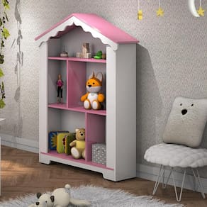 Estante para Brinquedos com Prateleiras e Nicho Branco e Rosa