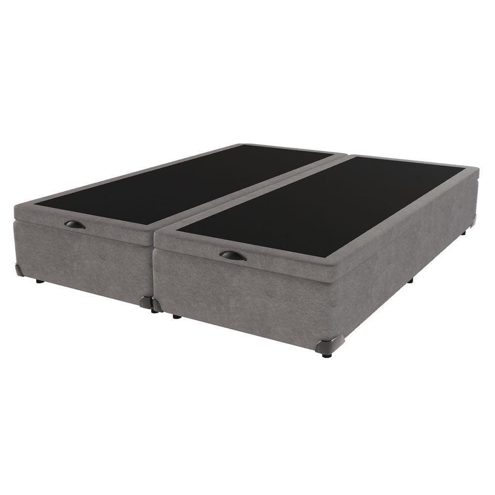 Base Box Baú King Cinza De Madeira 193cm Kazamix