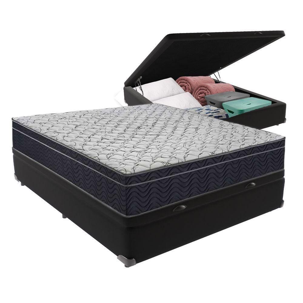 Cama + Box Com Baú Viúva Colchão Ortobom D45 Firme Airtech Cor:preto