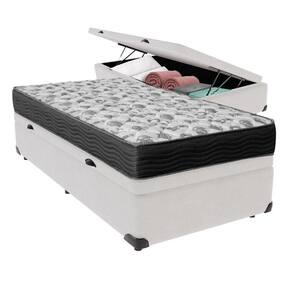 Conjunto Cama Box Baú Solteiro Branca Colchão D33 Ortobom