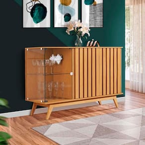 Buffet Aparador Com Porta Lateral Em Vidro Temperado 135cm Nature Lane Shop Jm