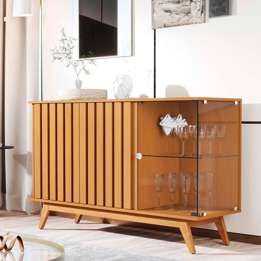 Aparador Buffet Pés Em Madeira Maciça 135cm Nature Açaí JB Bechara