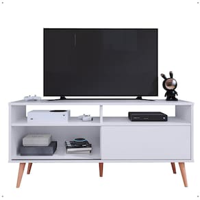 Rack Bancada Home Samba Estante Tv 55 Polegadas Nicho Organizador Porta Correr Sala Quarto Pequeno Retrô - Branco - RPM