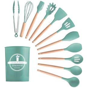 Kit Utensílios de Cozinha 12 Peças em Silicone Antiaderente - Verde