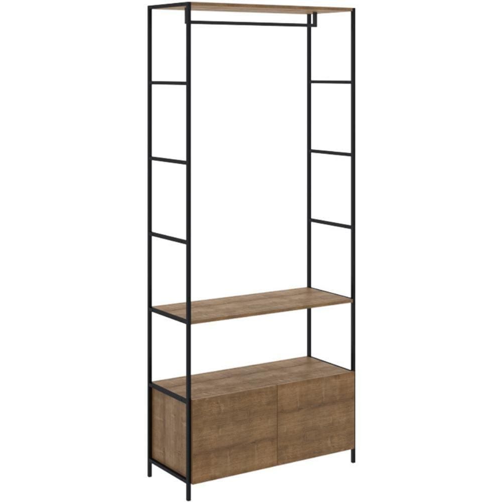 Estante Closet Industrial Steel Quadra Artesano 90 cm (largura) MDP Vermont Aço Preto 2 Gavetas