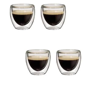 Quatro Copos Em Vidro Borosilicato Duplo, Cafe Cha, 80 Ml