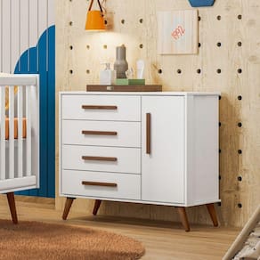 Cômoda Sapateira 1 Porta Com 4 Gavetas Retrô Branco Acetinado