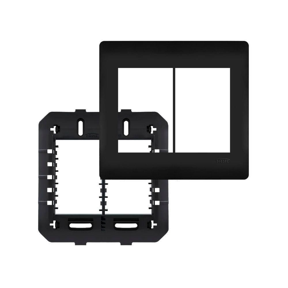 Placa Com Suporte Fame Habitat Black 4x4 Para 6 Módulos Horizontais Preta