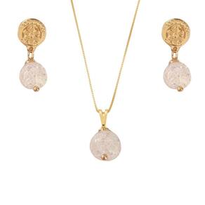 Conjunto de Cristal Branco - Banhado em Ouro 18k