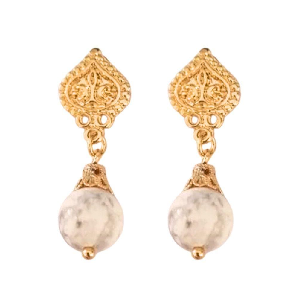 Brinco de Pedra Natural Howlita - Banhado em Ouro 18k