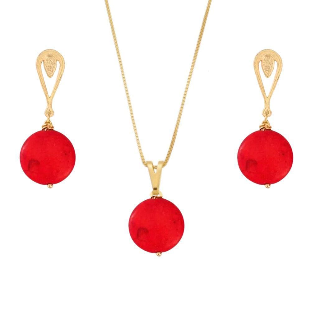 Conjunto de Pedra Howlita Vermelha - Banhado em Ouro 18k