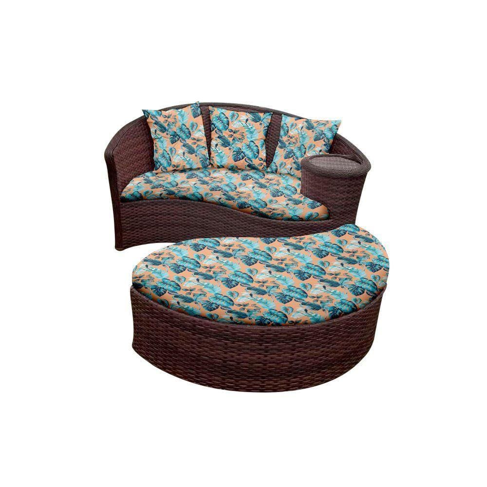 Chaise Orbit Com Puff - Tecido Costela De Adão Azul