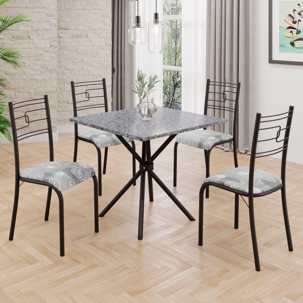 Conjunto Sala de Jantar Mesa Quadrada 70x70cm Tampo Granito Ocre 4 Cadeiras Paraty Paraopeba/ Preto Fosco