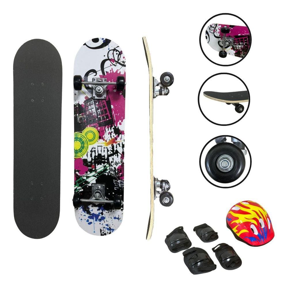 Skate Infantil 31´´ Iniciante Montado Completo com Kit de Proteção Importway Bw-014kc City