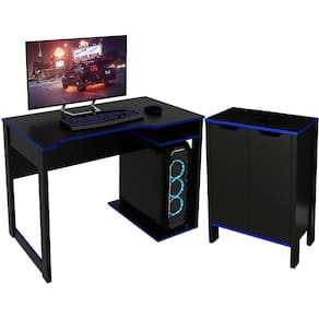 Conjunto Mesa E Armario Gamer ME4161XME4164 Preto Azul Tecno Mobili