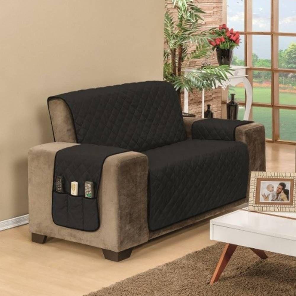 Protetor De Sofá Dupla Face Manu 2 Lugares King - Preto- Cinza