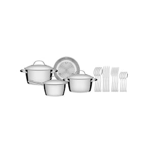 Conjunto De Panelas Em Aço Inox Allegra 4pçs Com Faqueiro Em Aço Inox Havana 16pçs - Tramontina