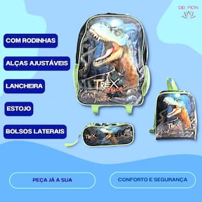 Kit Mochila De Rodinha Estojo Organizador e Lancheira Menino