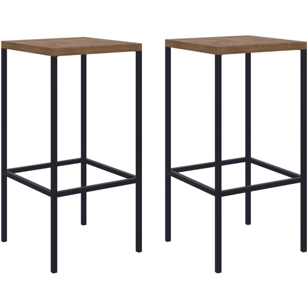 Kit 2 Banquetas Altas Industrial Steel Quadra Artesano 70 cm (altura) MDP Vermont Aço Preto