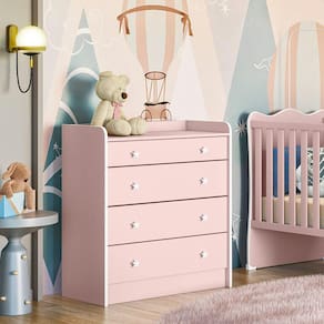 Cômoda Infantil com Trocador Doce Sonho 2523 Qmovi Rosa Acetinado