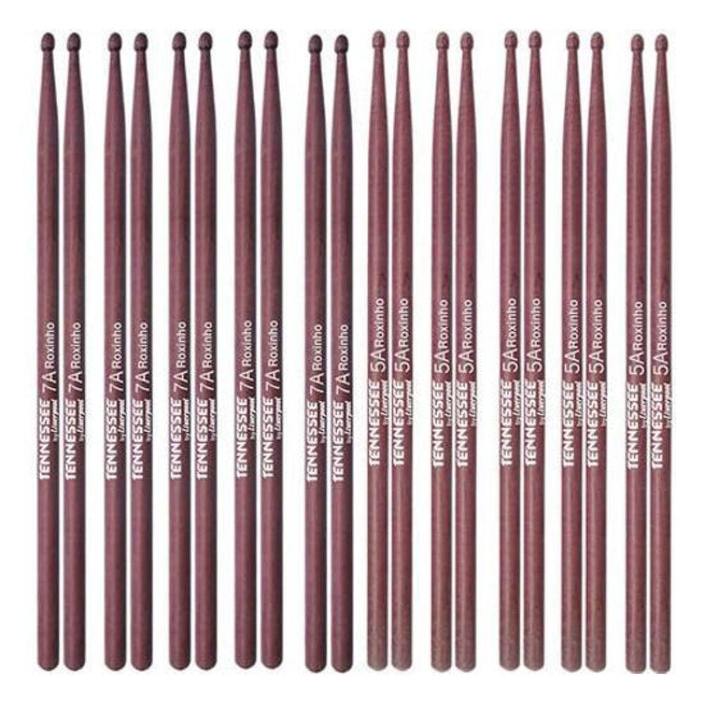 Kit Baquetas Liverpool Roxinho 7A + 5A 10 Pares Tennessee