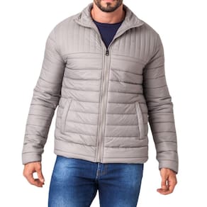 Jaqueta Masculina Puffer Nylon com Ziper Cinza