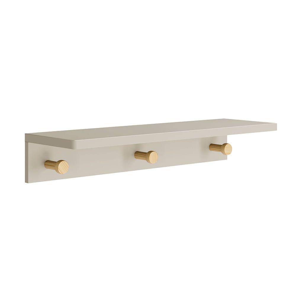 Prateleira Bia com Cabideiro Areia Fosco e Madeira Natural - 66cmx19cmx11cm